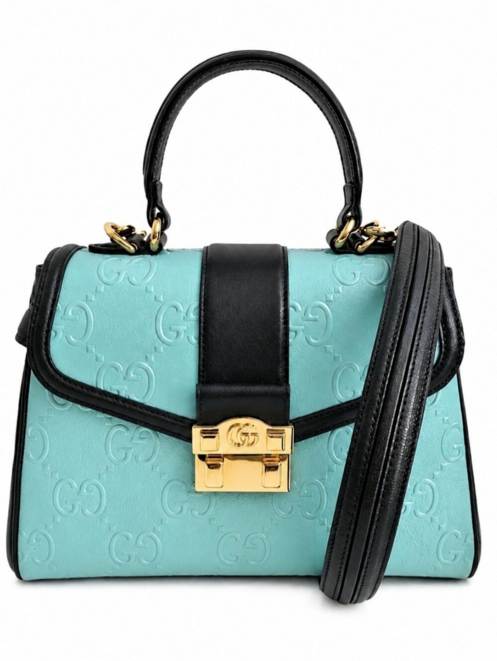 Gucci Teal & Navy GG Marmont Top-Handle Two-way Bag